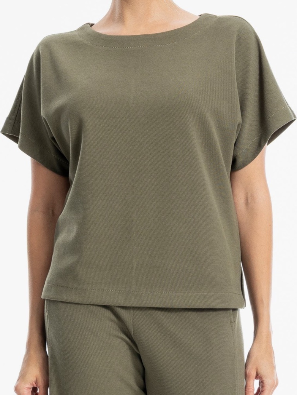 Max Studio Olive Short Sleeve Boxy Tee